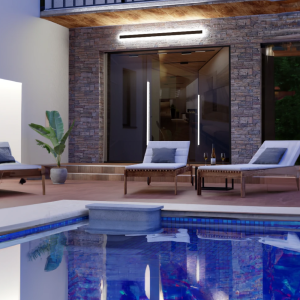EIN545 Edge Horizon Modern Outer Glow Linear Metal Outdoor Wall Light, Dark Steel