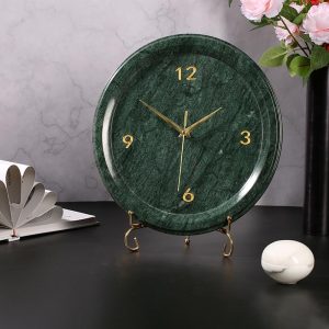 EIN569 Green Marble Vintage Desk Clock Unique Decorative Table Clock Round