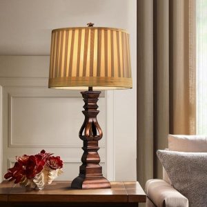 EIN574 Stripe Drum Shade Antique Rustic Style Tower Table Lamp