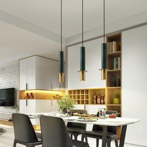 EIN564 Cylindrical Mid Century Pendant Light Metal Marble LED Ceiling Light