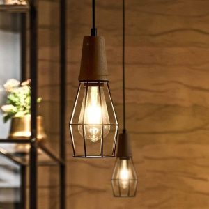 EIN576 Antique Lantern Pendant Light Vintage Metal Wood Bamboo LED Ceiling Light