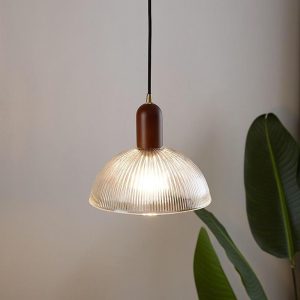 EIN572 Country Glass Bamboo Wood Pendant Lighting Bowl Vintage Pendant Lighting
